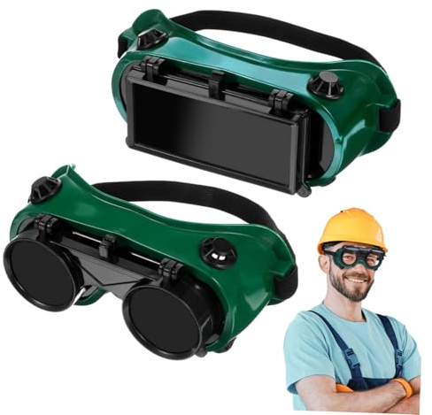POPETPOP 2 pièces Lunettes de Soudure Flip Up Double Protection avec Verres Ronds Buée pour Soudeur Sécurité Soudage Confortable et Résistance Aux
