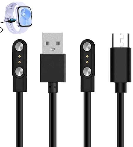 Huybaa 2Pcs Chargeur Montre Connectée, 2 Broches de 4mm USB Câble de Chargement Magnétique, Câble de Recharge pour Montre Intelligente