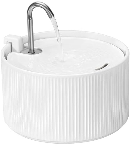 Upgrade Ceramic Cat Water Fountain, 2.2L/78oz Ceramic Cat Fountain, Automatic Ceramic Water Fountain for Cats, Pet Water Fountain with Ultra-Quiet Pump (White)