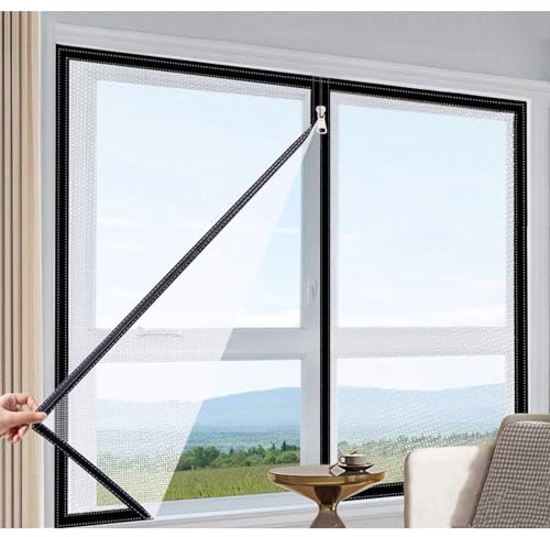DJCYGG Zanzariera per Finestracon Cerniera,Rete Anti-Insetti con Nastro Adesivo,Protezione Adesiva contro le Zanzare,Schermo Autoadesivo Senza Fori,Lavabile e Riutilizz (105cm x 140cm)
