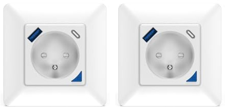 KYF Lot de 2 Prises Connectées Type E, Polycarbonate, Prise Murale Encastrable avec USB-A + USB-C, Compatible Smart Life/Tuya/Amazon Alexa & Google Home, 220-240V, 16A, 3000W