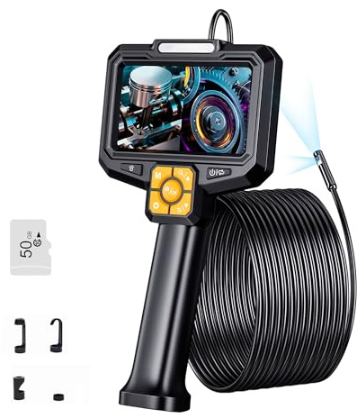 TOWODE S11 Industrial Dual-Lens Borescope Inspection Camera, 5M Cable, 1080P HD Digital Endoscope with Screen, IP67 Waterproof, 9-LED Illumination，for Automotive, Plumbing, Engine Inspection