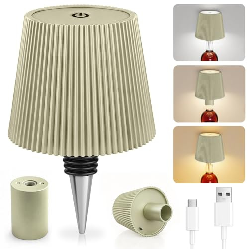 Flaschenlampe Aufsatz LED Aufladbar, 3 Einstellbare Farbtemperaturmodi, Touch Flaschen-Lampe, Schutzart IP54, Kabelloses USB Aufladbar Tischlampen, für Restaurant, Schlafzimmer, Garten, Bar(Hellbeige)