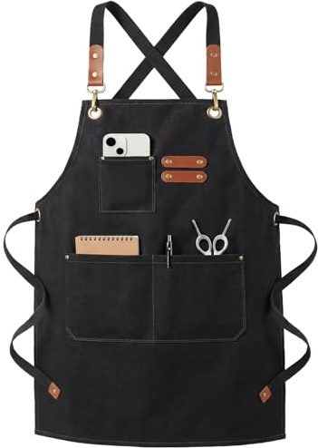Belillpipi Segeltuchschürzen für Männer und Frauen, Verstellbar Kochschürzen mit 3 Taschen, Schürze für Server Küche Kochen Backen Künstler Malerei, Arbeitsschürzen Kreuzrücken