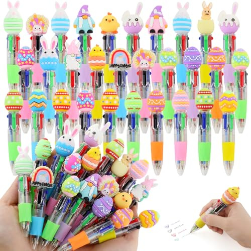 30 penne a sfera pasquali multicolori 4 in 1 set di penne a sfera 10 cm allungabili con figure 3D, punta da 0,7 mm, regalo per la scuola per sacchetti di festa