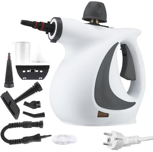 Fockety Limpiador a Vapor Portátil para el Hogar, Limpiador a Vapor Portátil, Vaporizador con Cierre de Seguridad, Tanque de Agua de 350 Ml y 7 Accesorios de Limpieza para Cocina (Enchufe europeo