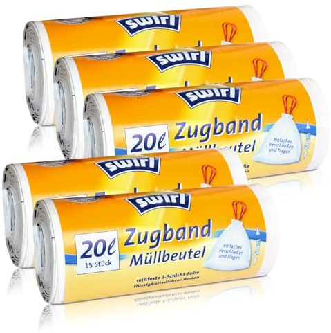 5x Swirl Zugband Müllbeutel 20L (20 stk./ Rolle)