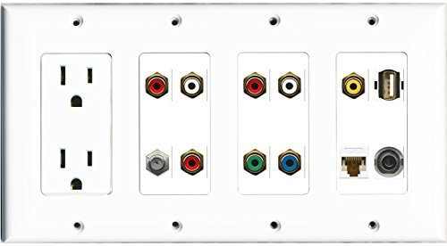 RiteAV 15 A 125 V Steckdose, Koax Kabel TV CAT6 RJ45 Ethernet 3 Komponenten Video 2 RCA weiß RCA gelb 3,5 mm USB A-A-2 G decorat