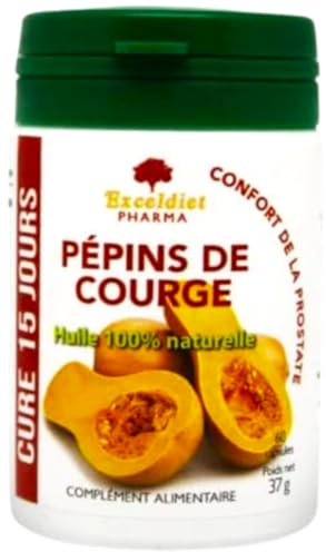 Exceldiet Pharma | Pépins de Courge - 60 Capsules 1000 mg - Confort Urinaire Homme - Prostate Homme & Chute de Cheveux - Complément Végétal - Made in France