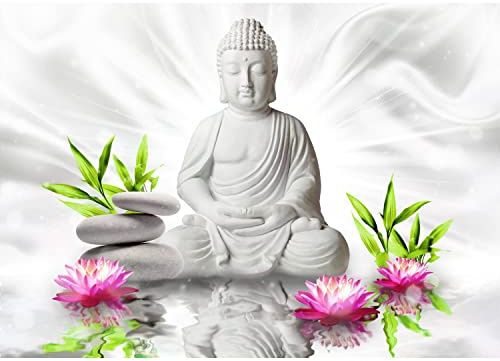 Runa Art Papel tapiz fotográfico 396 x 280 cm flores Buda Zen | Lana Decoración De Pared Sala Cuarto | Fabricación alemana | Blanco Rosa Verde 9289012c