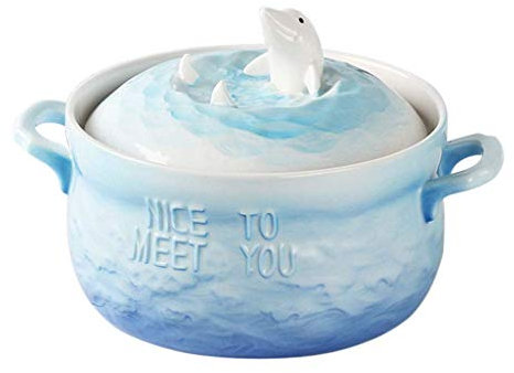 LIXUE Sopa de Cerámica Tallarines Tazón de Pasta con Tapa Ensalada de Frutas Retras Arroz Huevo Cocido al Vapor Estofado Copa Cubilose Mezclador Servir Tazón Horno Sopera Microondas Seguro 7 Pulgadas