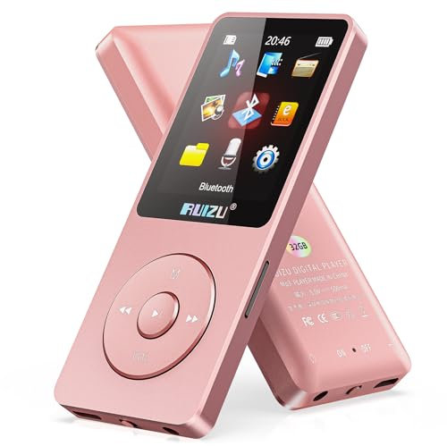 RUIZU 64GB MP3 Player with Bluetooth 5.3, 1.8 Screen Portable Music Player, FM Radio, Voice Recording, EBook, Shuffle Single Loop, 80H Digital Audio Video Playback, Lightweight, Support 128GB TF Card