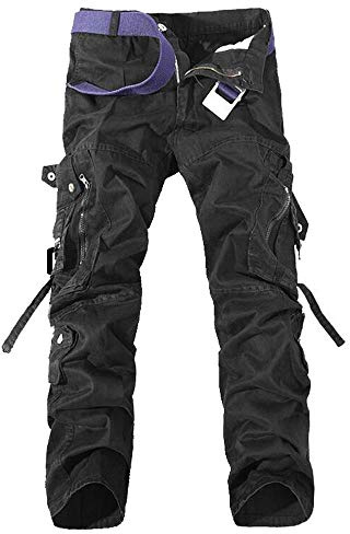 AKARMY Herren-Wanderhose mit Fleece-Futter, Cargohose, lässig, Arbeit, Skihose mit 8 Taschen, Schwarz, 48