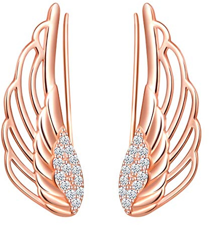 Yumilok Damen Ohrstecker Knorpel Schmuck Ohrklemme Ohrringe Ohrclip 925er Sterling Silber Zirkonia Engelsflügel Flügel ear cuff für Mädchen