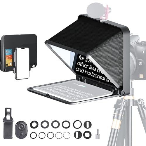 LENSGO Tragbarer Teleprompter für Smartphone-Tablets bis zu 8 Zoll mit Fernbedienung, funktioniert mit Kamera und Smartphone für Videoaufnahmen Online-Unterricht Live-Streaming-Interview (Schwarz)