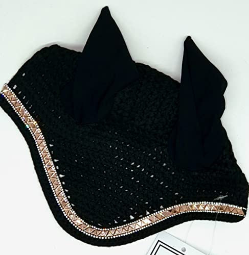 Fliegenohren Fliegenhaube Minishetty Shetty Baumwolle Glitzer Strass Schwarz Braun Rosegold Tysons Fliegenschutz Ohren Minipony (Minishetty, Roségold)