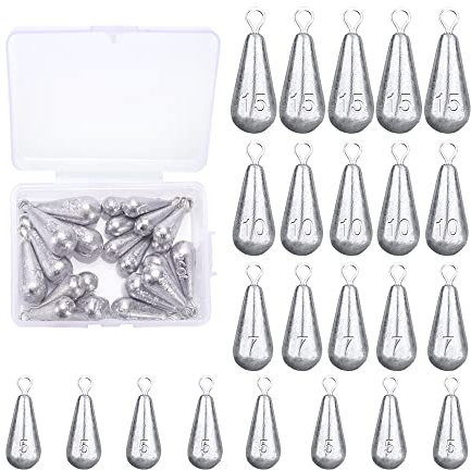 VooGenzek 23 Stücke Birnenblei mit Öse, Casting Sinker, Wassertropfen Angelgewichte, Angeln Drop Shot Gewichte, Bleie Gewichte Angelzubehör Set, 5g/7g/10g/15g