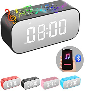 AFK Alarm Clock with Bluetooth Speaker for Bedroom/Office,Small Digital Clock for Heavy Sleepers Adults,Teens,Kids with Dual Alarms,Mirror LED Display,Hands-Free Calling.