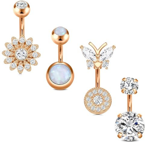 Incaton Bauchnabelpiercing 6mm Schmetterling Nabelpiercing Ring Banane Piercing mit Kristall Kugeln Piercing Schmuck 14gauge 1.6mm