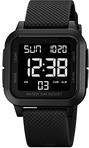 Forrader Orologi digitali da uomo, impermeabile, per attività all'aria aperta, con sveglia, timer per conto alla rovescia, doppio orario, cronometro, 12/24 ore e retroilluminazione a LED