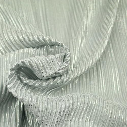 Luxus Metallic Plissee Crushed Satin Stretch Stoff Kleid Tanz Rock Hose (1 Meter, Silbergrau 1840)