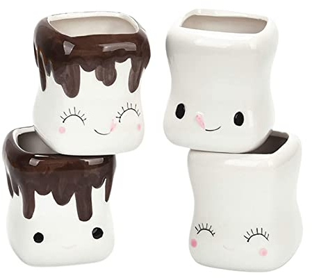 Liuyoyo Ceramic Marshmallow Mugs Set of 4, Hot Chocolate Coffee Cup Mugs Set Cute Ceramic Mugs Marshmallow Cups Funny Coffee Mug Gift for Home Decor