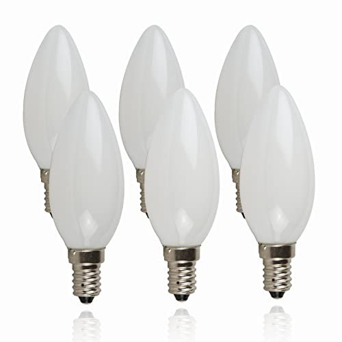 FEILEMAN Glühbirne E14 Kerze LED Lampe Warmweiss für Kronleuchter,2W Ersatz 20W 2700K 250lm, Filament Milch Kerzenlampe Nicht Dimmbar, 6 Pack