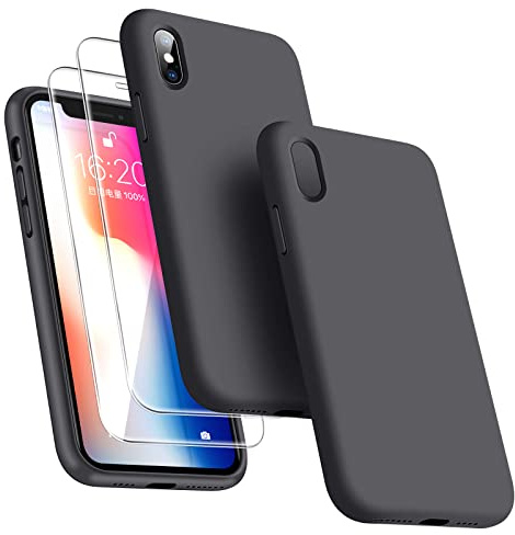 Dssairo [3-in-1 für iPhone X Hülle/iPhone XS Hülle, mit 2 Stück Displayschutzfolien, Flüssigsilikon, schmal, stoßfest, Schutzhülle 5,8 Zoll [Mikrofaser-Futter] (Space Gray)