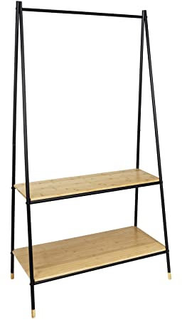 WENKO Standgarderobe Loft, freistehender Garderobenständer mit 2 großzügigen Ablagen, aus schwarzem Stahlrohr und FSC®-zertifiziertem Bambus, belastbar bis 40 kg, 90 x 167 x 42 cm