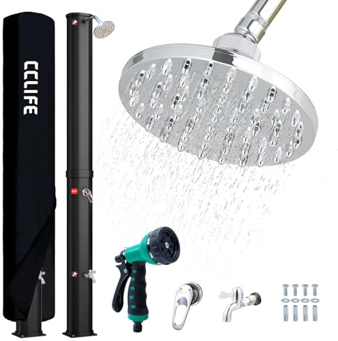 CCLIFE Soldusch 60 l med handdusch solträdgård dusch pooldusch regndusch utomhusdusch pooldusch trädgård dusch varmt vatten