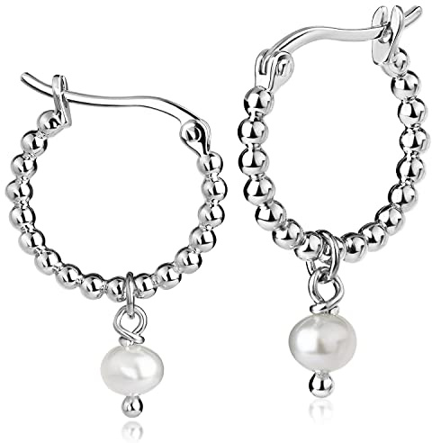MATERIA by Matthias Wagner Perlen Ohrringe Silber 925 Creolen mit Kugeln Damen rhodiniert SO-507