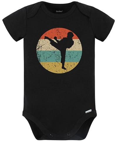 Taekwondo Karate Kick Silhouette Retro Martial Arts Baby Bodysuit (Black), 3-6 Months Black