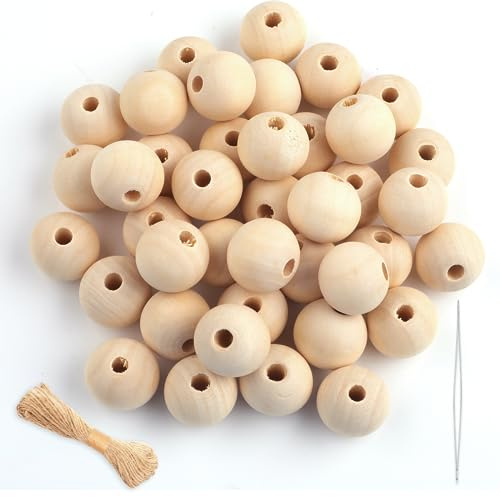 Holzkugeln mit Loch 20mm, 100 Stück Holzperlen zum Auffädeln mit Bastelseilen, Runde Holzperlen Natur, Unbehandelte Perlen Holz für basteln DIY Schmuck Armband Halskette