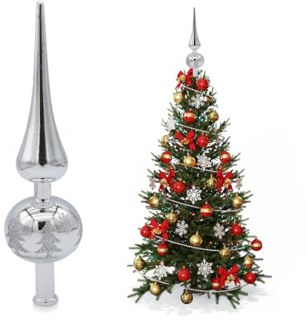 Riisoyu Kugelförmige Weihnachtsbaumspitze, Weihnachtsbaumspitze Silber Christbaumspitze Ornament aus Kunststoff Glänzend Weihnachtsbaum Baumschmuck für Weihnachten, Party, Deko