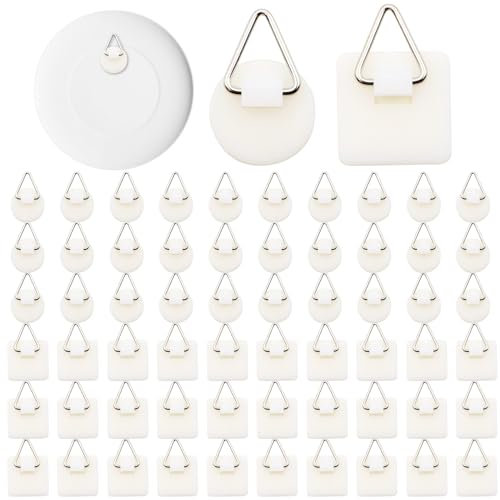 60 PCS Ganci Adesivi per Quadri, Quadrato e Rotondo Appendi Quadri Adesivi,Due Stili, Facili da Applicare e Rimuovere, Adatti per Appendere Foto, Decorazioni, Pannelli Natalizi, Opere D'arte, ecc.