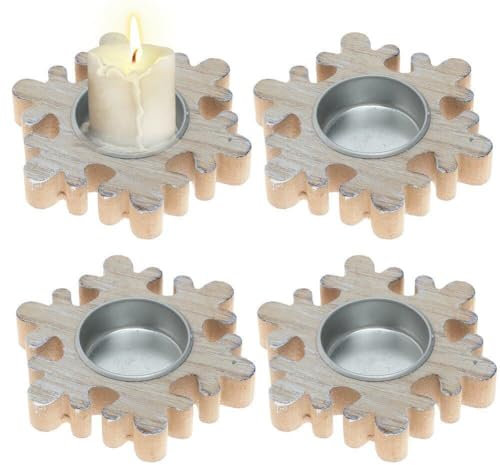 Fopytu 4 Pcs Weihnachten Teelicht Kerzenhalter Holz Weihnachtsbaum Schneeflockenstern Gestalt Kerzenhalter Für Wohnzimmer Esszimmer Hochzeitsfeier Desktop Dekor