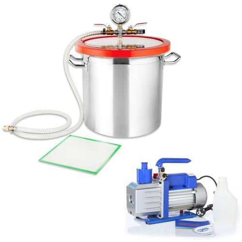 Mucola Vakuumpumpe 127L/Min und Vakuumkammer 17L Unterdruckpumpe Klimaanlage Vacuum Set 127 l/min + 21,4L Entgasungskammer Harzfalle Klimatechnik