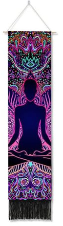 Ricemru Schmaler Wandteppich Sieben Chakra Meditation Yoga Chakren Wandbehang Buddha Lotus Statue Bunt Indian Mandala Wandtuch Psychedelic Trippy Wanddeko Tapestry Wandkunst Deko