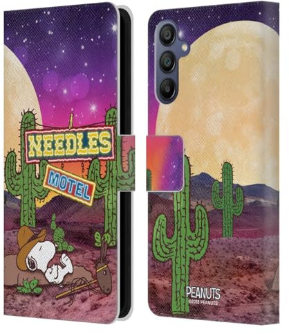 Head Case Designs Officially Licensed Peanuts Nebula Cactus Needles Snoopy Space Cowboy Leather Wallet Case Compatible With Samsung Galaxy A15