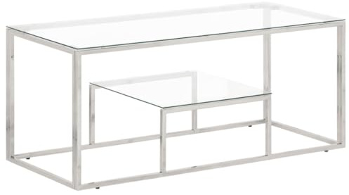 vidaXL Mesa de Centro Plateada Acero Inoxidable y Vidrio Templado