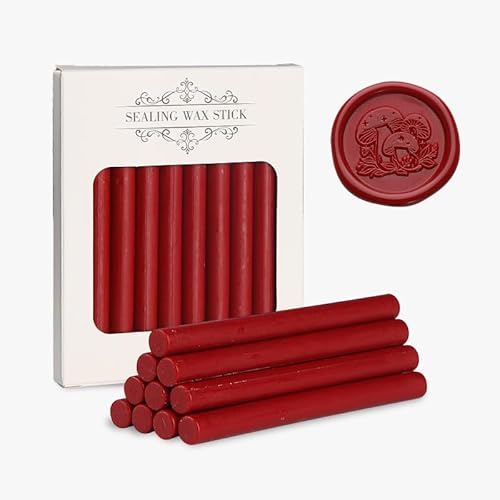 Siegellack Sticks 11mm, FaJoek 10 Stück Siegelwachs Stangen 13.5 cm, Siegelwachs Stäbe, Wachssiegelstäbe, Klebepistole Siegelwachsstäbe für Wachssiegelstempel, Umschlag, Einladungen (Bright Red)