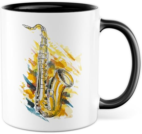 Tasse Saxophon Geschenk, Saxophon Design, Kaffeetasse Hobby Musiker Instrument Holzbläser Band Bandmitglied, Geschenkidee Kaffee-Becher Saxophonliebhaber