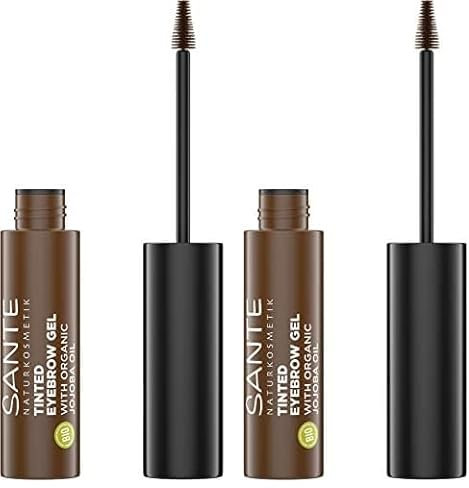 SANTE Naturkosmetik Augenbrauen-Gel, Farbe Braun, Tinted Eyebrow Gel 02 für dunklere Augenbrauenfarbe, Bringt Brauen in Form & füllt Lücken auf, Vegan, 3, 5ml (Packung mit 2)
