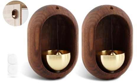 Oval Magnetic Hanging Door Bell, Loud Sound Wooden Zen Grip Doorbell Chime, Hanging Wood Shop Keeper Bells for Business Door Opening, Entrance Decoration (Black Walnut) (2)