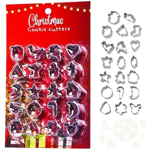 Juego de 20 cortadores de galletas con formas de Navidad, moldes de galletas resistentes, herramientas para hornear , moldes multifuncionales para repujado de galletas para niños