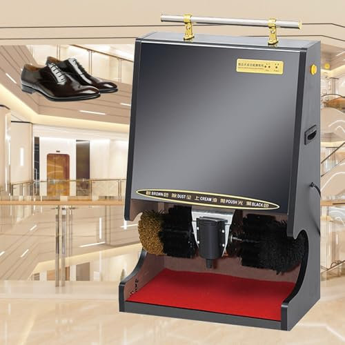 Naturalpowev Cireuse à Chaussures, cireuse à Chaussures électrique pour hôtel avec Rampe et poignées latérales antidérapantes, cireuse à Chaussures électrique dans Le Hall d'un hôtel Public,Black