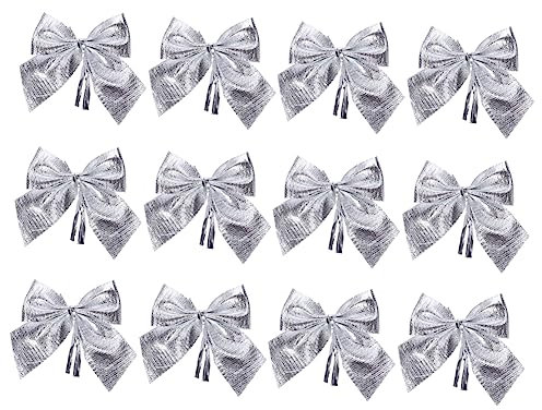 ULDIGI Weihnachtsbaumschmuck Aus Kunststoff 12er-Pack Silberne Schleifenornamente Für Weihnachtsdekorationen Zu Hause Und Für Partys