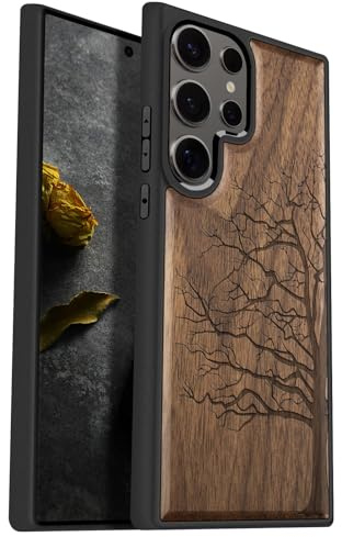 Carveit Coque Bois pour Samsung S25 Ultra, (Noyer-Arbre éternel) | [Pare-Chocs en TPU Souple] Coque de Protection Téléphone Antichoc Compatible avec Samsung Galaxy S25 Ultra Étui Bois