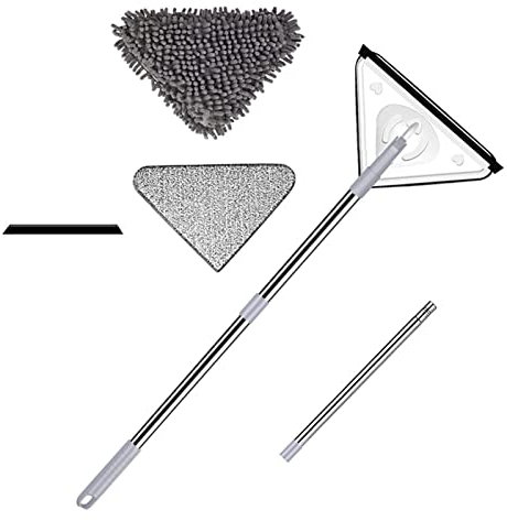 c - Mopa de limpieza triangular de microfibra giratoria de 360 grados, herramienta de limpieza giratoria, trapeador de limpieza triangular multifuncional telescópico de microfibra para bañera,