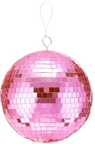 sourcing map Bola de espejo de discoteca de 8 pulgadas con anillo colgante y cuerda para fiesta, baile, boda, escenario, festival, Navidad, club, decoración del hogar, color rosa